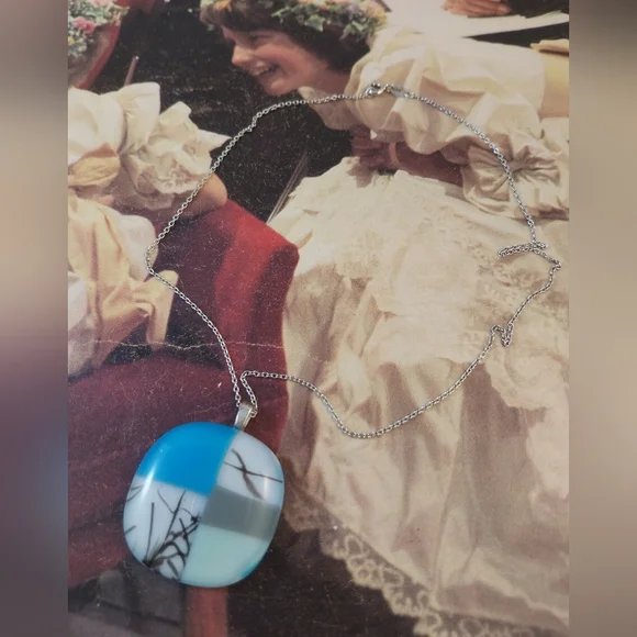 Blue&White Pendant Sterling Silver Necklace - Picture 13 of 15